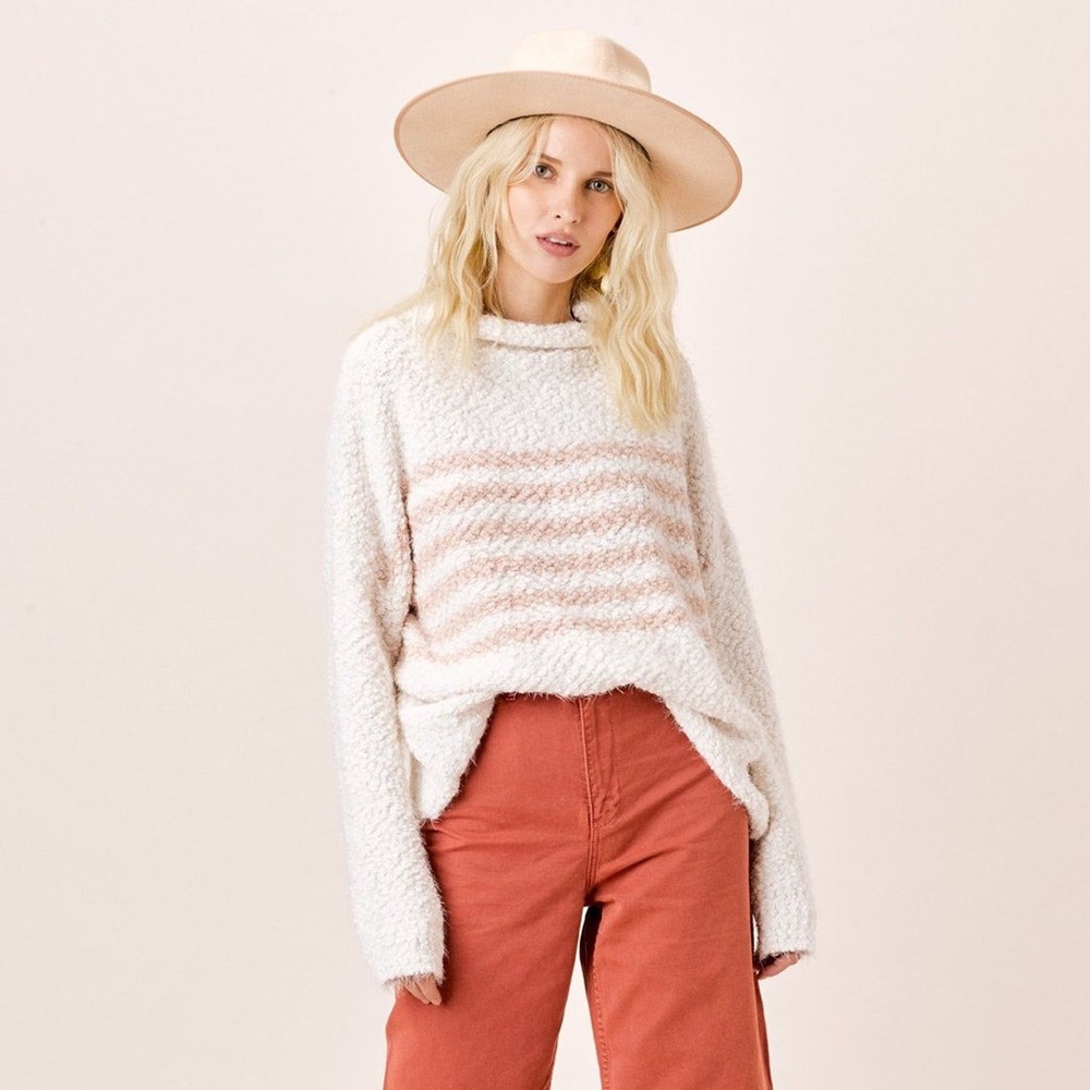 LOVESTITCH Size S/M Marley Striped Fuzzy Mock Neck
Pullover Sweater